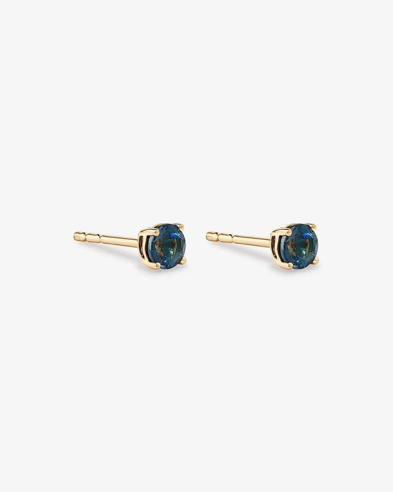 Round London Blue Topaz Birthstone Stud Earrings in 10kt Yellow Gold