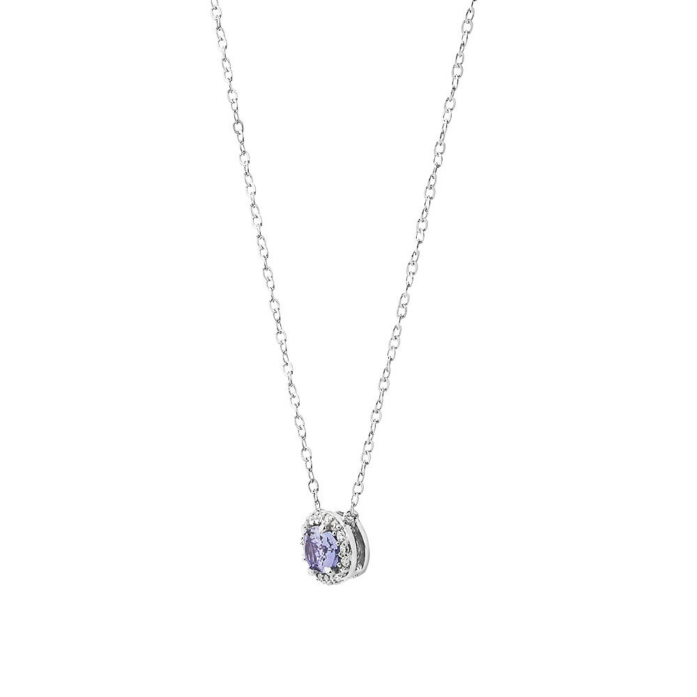 Halo Necklace with Tanzanite & Diamond in 10kt White Gold