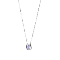 Halo Necklace with Tanzanite & Diamond in 10kt White Gold