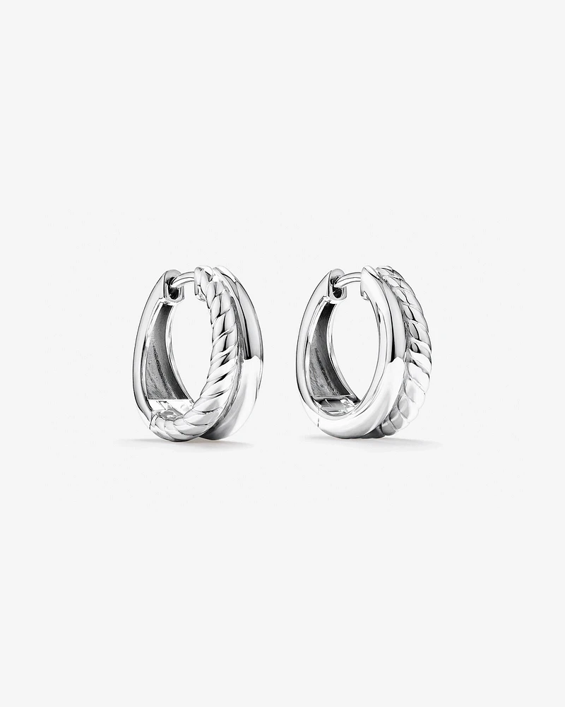 Textured Double Huggie Earrings in Sterling Silver