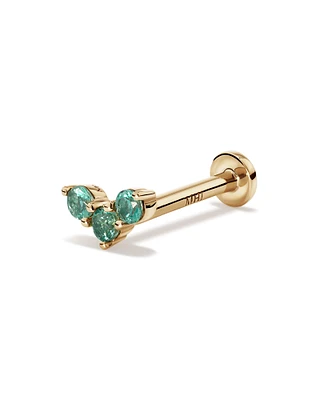 Green Emerald Gemstone Trio Flat Back Helix Single Stud Earring in 10kt Yellow Gold