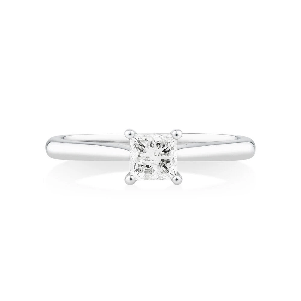 Evermore Certified Solitaire Engagement Ring with a 0.50 Carat TW Princess Cut Diamond in 14kt White Gold