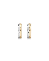 9.6mm Polished and Diamond Cut Huggie Hoop Earrings in 10kt Yellow and White Gold