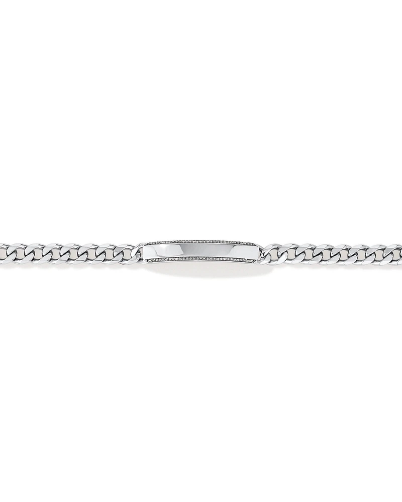 Men's Silver 21CM Curb ID Bracelet with 0.33 Carat TW of Black Diamonds