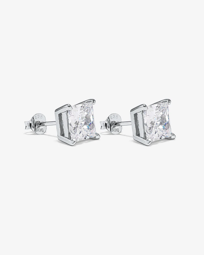 Boucles d'Oreilles Clous en Zircon Cubique Princesse de 7,5 mm en Argent Sterling