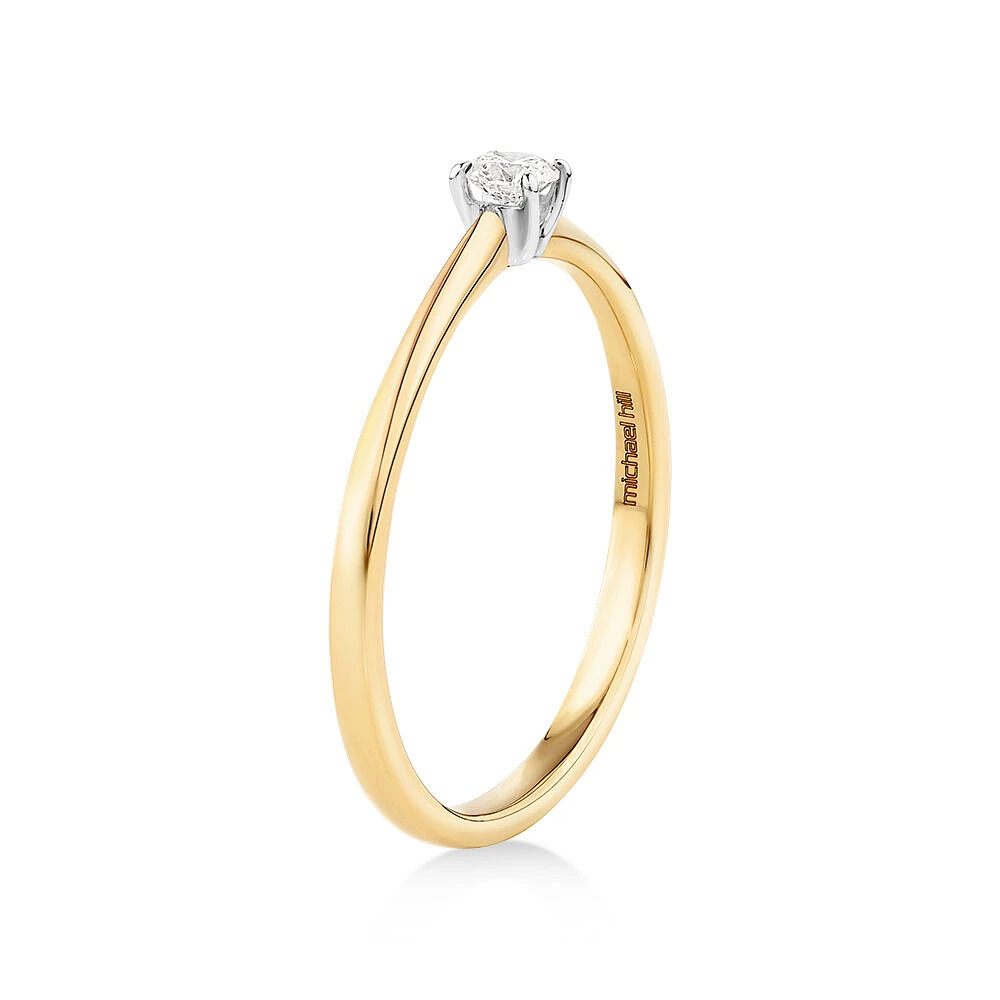 0.10 Carat TW Round Brilliant Cut Diamond Solitaire Promise Ring in 10kt Yellow and White Gold