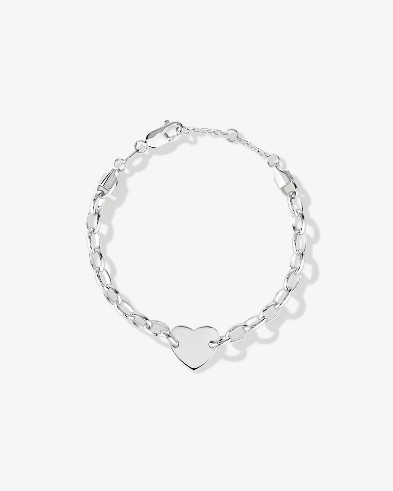 Heart Disc Oval Belcher Bracelet in Sterling Silver