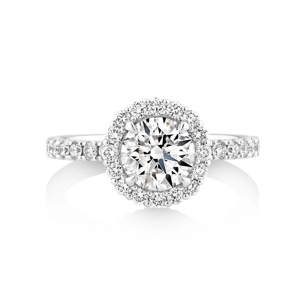 Bague Halo avec 1,79 Carat TW de Diamants de Laboratoire en Or Blanc 14kt