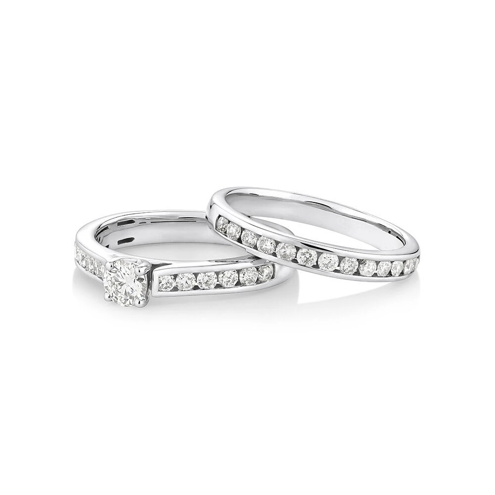 Bridal Set with 1.00 Carat TW of Diamonds in 14kt White Gold