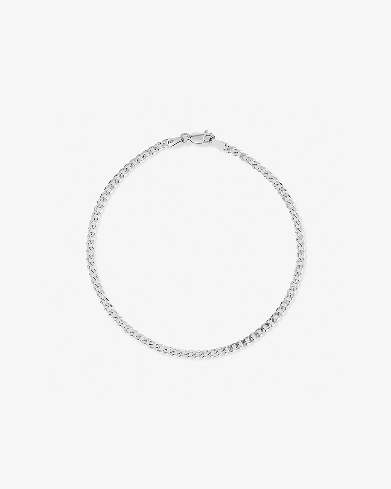 3mm Wide Flat Curb Chain Bracelet in 10kt White Gold