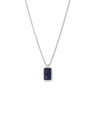 Rectangle Blue Sodalite Gemstone Pendant Chain Necklace in Sterling Silver