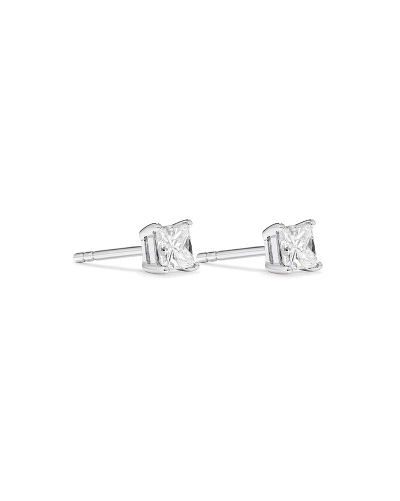 0.50 Carat TW Princess Cut Diamond Solitaire Stud Earrings in 18kt White Gold