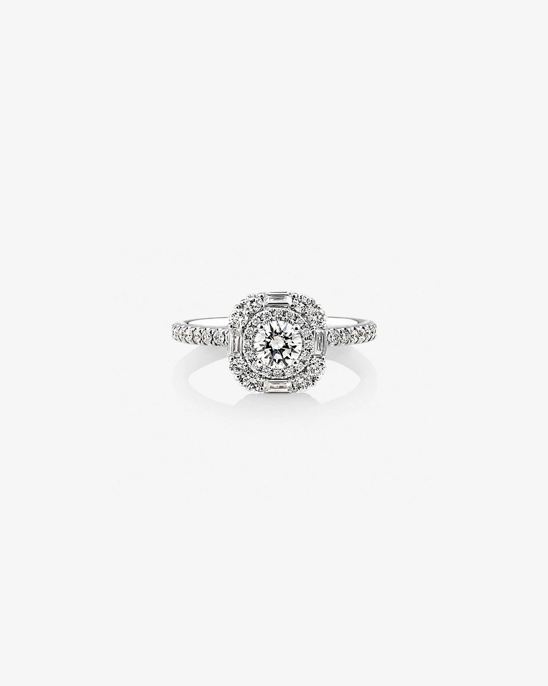 Sir Michael Hill Designer Halo Engagement Ring with 0.79 Carat TW Diamonds in 18kt White Gold