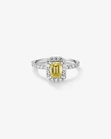 1.58 Carat TW Yellow Emerald Cut Laboratory-Grown Diamond Halo Engagement Ring in 14kt White Gold