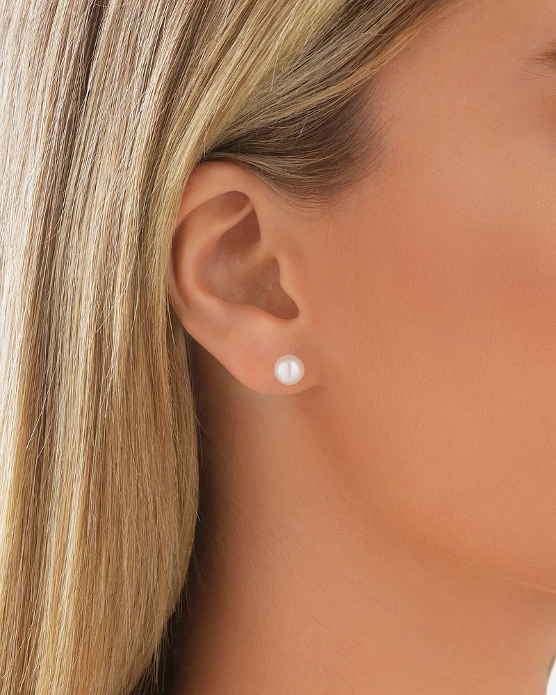 Stud Earrings with 7mm Round Cultured Freshwater Pearls in 10kt Yellow Gold