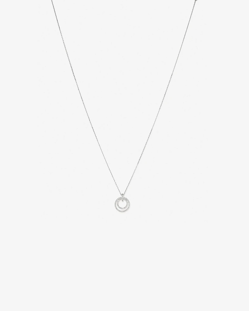 Fine Double Circle Diamond Pendant in Sterling Silver