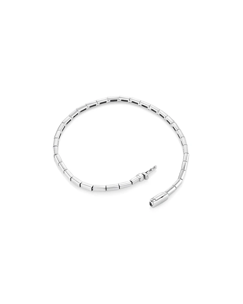 Rectangular Link Metal Tennis Bracelet in Sterling Silver