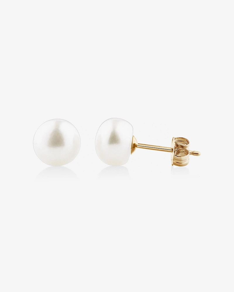 Stud Earrings with 7mm Button Cultured Freshwater Pearl in 10kt Yellow Gold