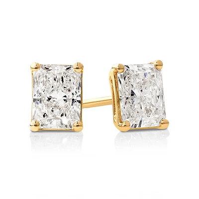 1.00 Carat TW Radiant Cut Solitaire Laboratory-Grown Diamond Stud Earrings in 10kt Yellow Gold