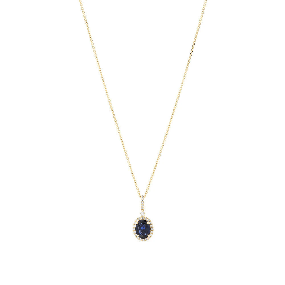 Oval Halo Pendant with Sapphire & 0.19 Carat TW of Diamonds in 14kt Yellow Gold