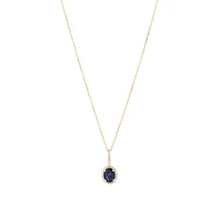 Oval Halo Pendant with Sapphire & 0.19 Carat TW of Diamonds in 14kt Yellow Gold