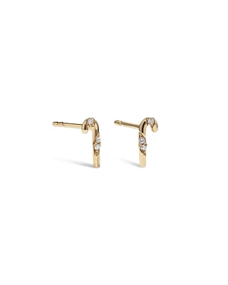 Cubic Zirconia Candy Cane Stud Earrings in 10kt Yellow Gold