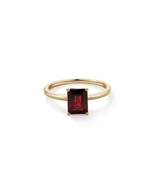 Bague Solitaire Avec Grenat Rouge Taille Émeraude En Or Jaune 10 Ct