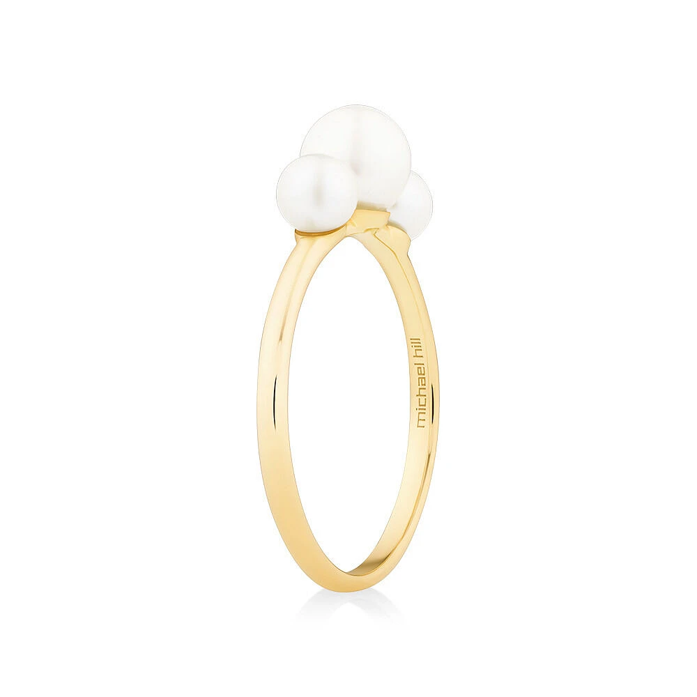 3 Stone Ring with Cultured Freshwater Pearls in 10kt Yellow Gold