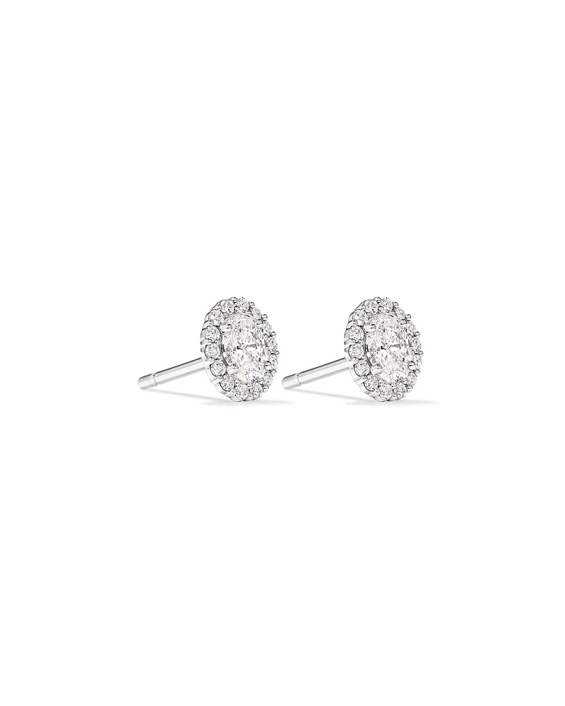 0.60 Carat TW Laboratory-Grown Diamond Oval Halo Stud Earrings Set in 10kt White Gold