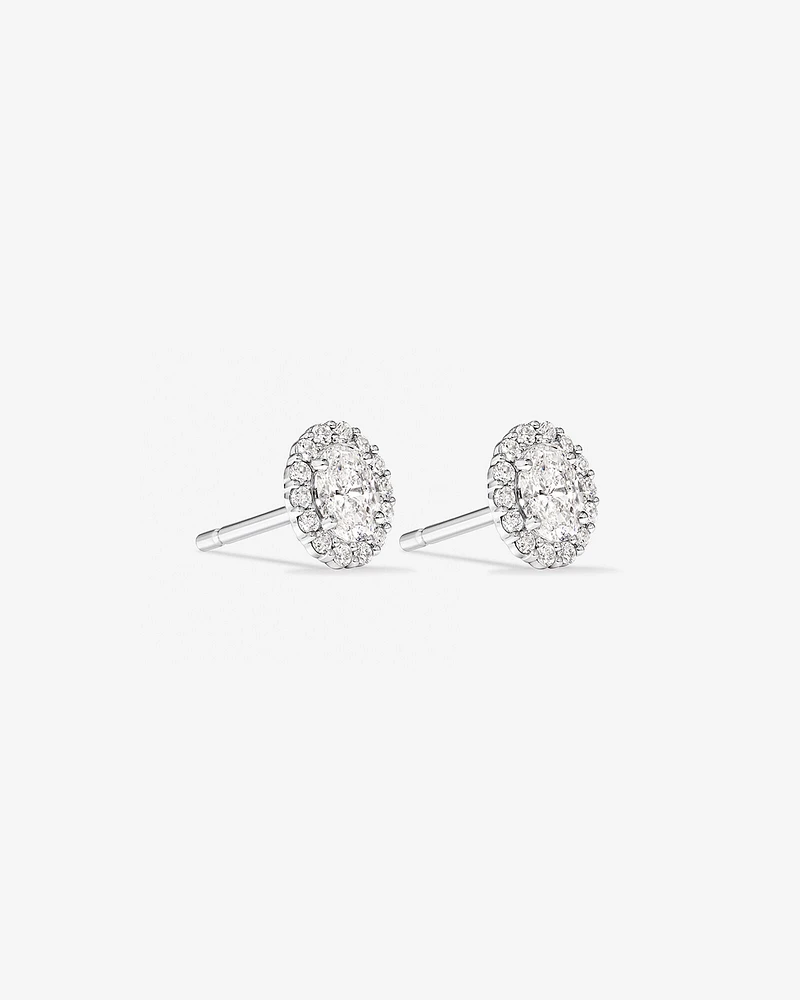 0.60 Carat TW Laboratory-Grown Diamond Oval Halo Stud Earrings Set in 10kt White Gold