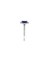 Oval Cut Blue Sapphire Gemstone and 0.60 Carat TW Diamond Halo Ring in 14kt White Gold