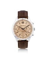 Men's Chronograph Watch in Stainless Steel & Brown Leather