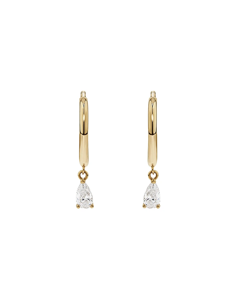 Boucles d'Oreilles Créoles Clous avec Breloque Poire en Zircon Cubique en Or Jaune 10 kt