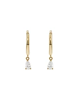 Boucles d'Oreilles Créoles Clous avec Breloque Poire en Zircon Cubique en Or Jaune 10 kt