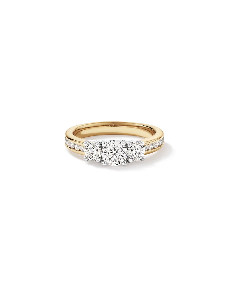 1.50 Carat TW 3 Stone Signature 101 Diamond Ring in 14kt Yellow and White Gold
