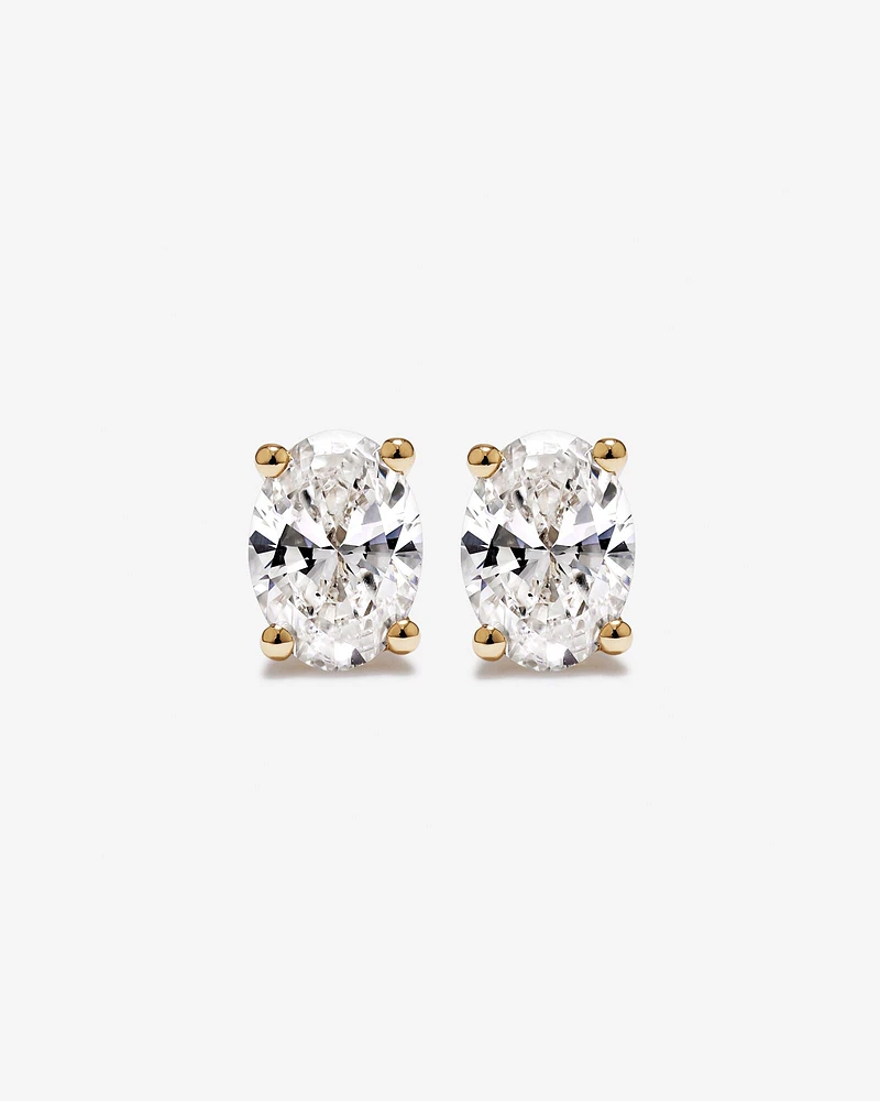 1.00 Carat TW Oval Cut Laboratory-Grown Diamond Solitaire Stud Earrings in 10kt Yellow Gold