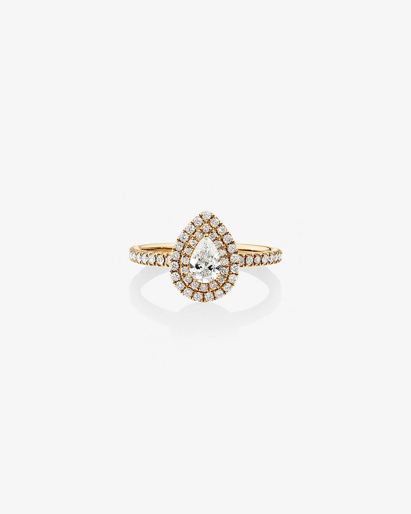 Double Halo Ring with 0.71 Carat TW of Diamonds in 18kt Gold