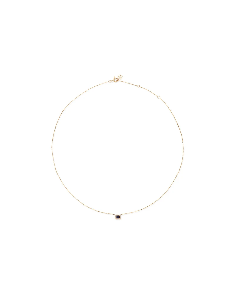 Collier Halo en Pierre Précieuse Saphir Bleu Taille Émeraude et 0,05 Carat TW Diamant en Or Jaune 10 kt