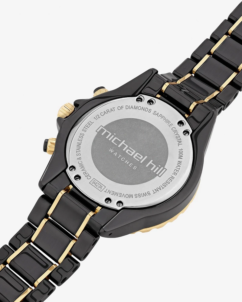 Chronograph Watch with 0.50 Carat TW of Diamonds in Black Ceramic & Gold Tone Stainless Steel