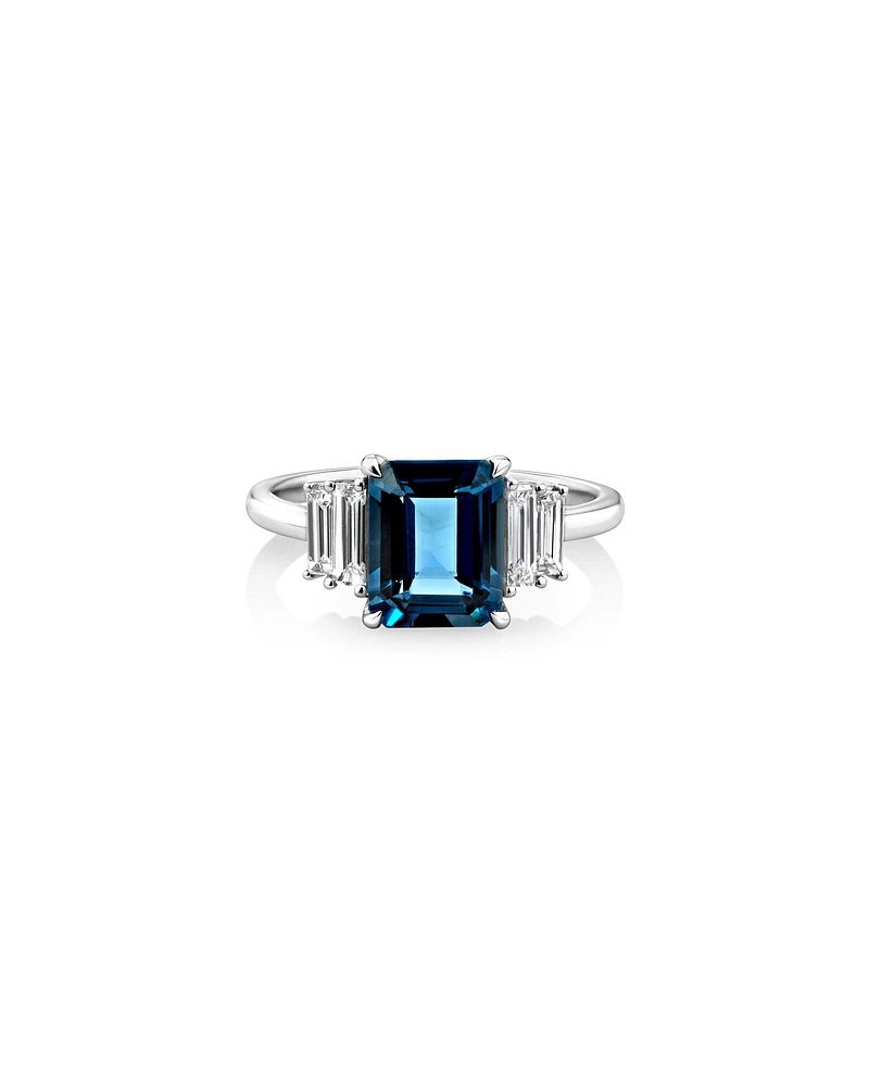 London Blue Topaz Ring with 0.30 Carat TW of Diamonds in 14kt White Gold