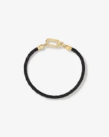 Men's Black Leather Braided Bracelet with 10kt Yellow Gold