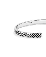 Men's Link Pattern Textured Cuff Bangle in Sterling Silver