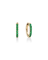 Huggie Earrings with Emerald in 10kt Yellow Gold