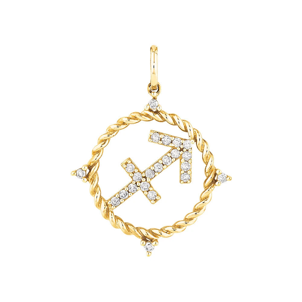 Pendentif du signe du zodiaque Sagittaire en or jaune 10 K avec diamants totalisant 0,15 ct