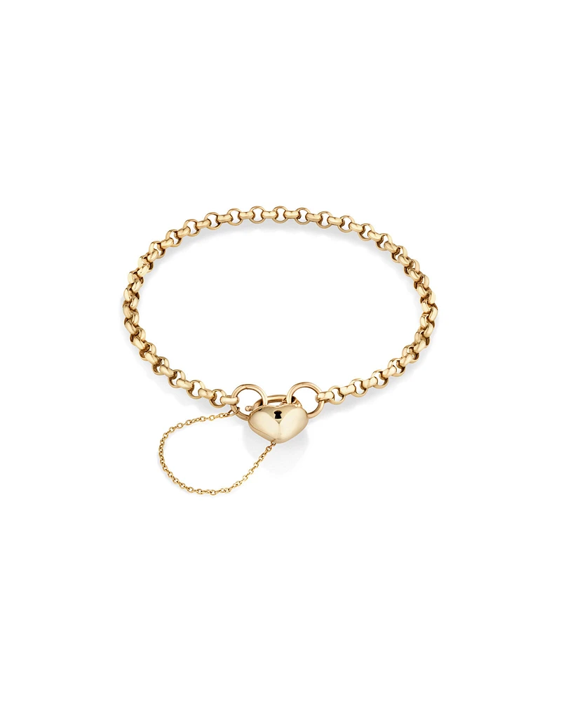 19cm (7.5") 4mm-4.5mm Width Heart Padlock Belcher Bracelet in 10kt Yellow Gold