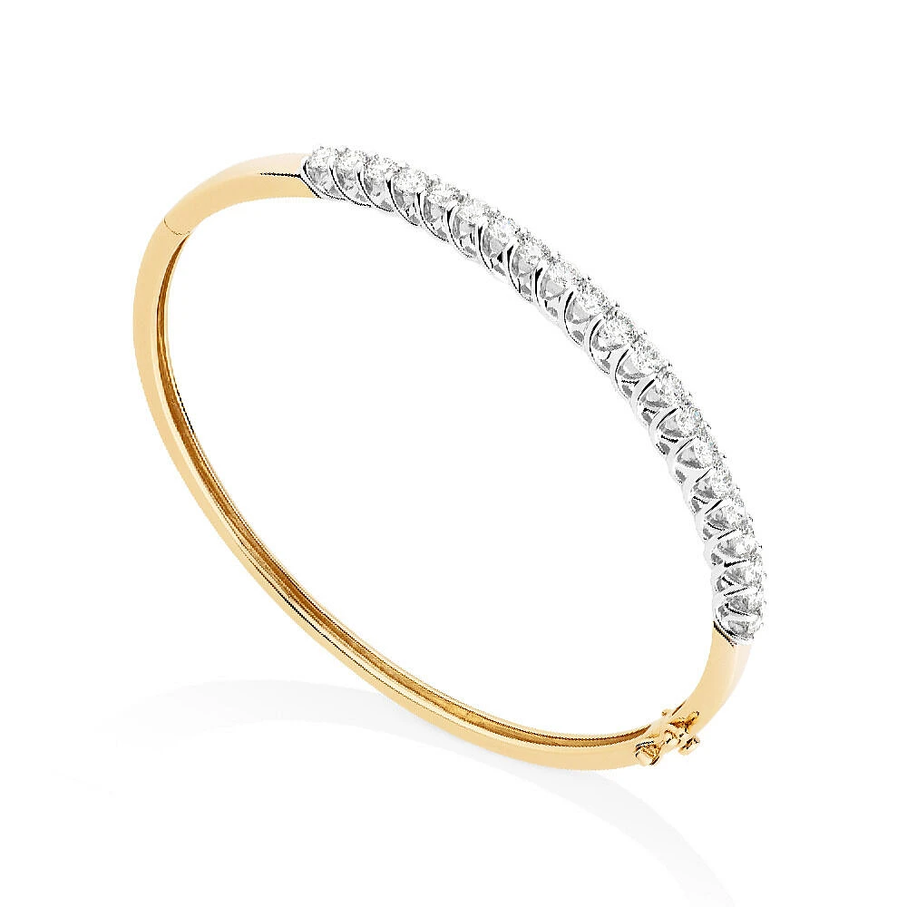 Hinged Bangle with 2 Carat TW of Diamonds in 14kt Yellow & White Gold