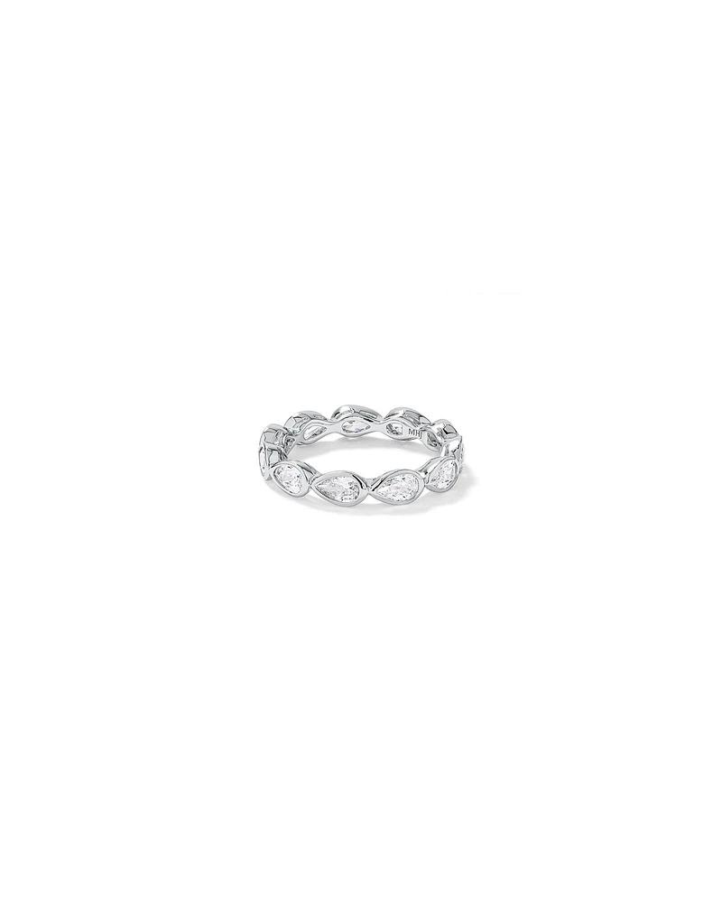 Pear Shaped Cubic Zirconia Bezel Set Eternity Ring Sterling Silver