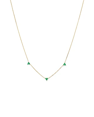 Emerald Trio Station Necklace in 10kt Yellow Gold