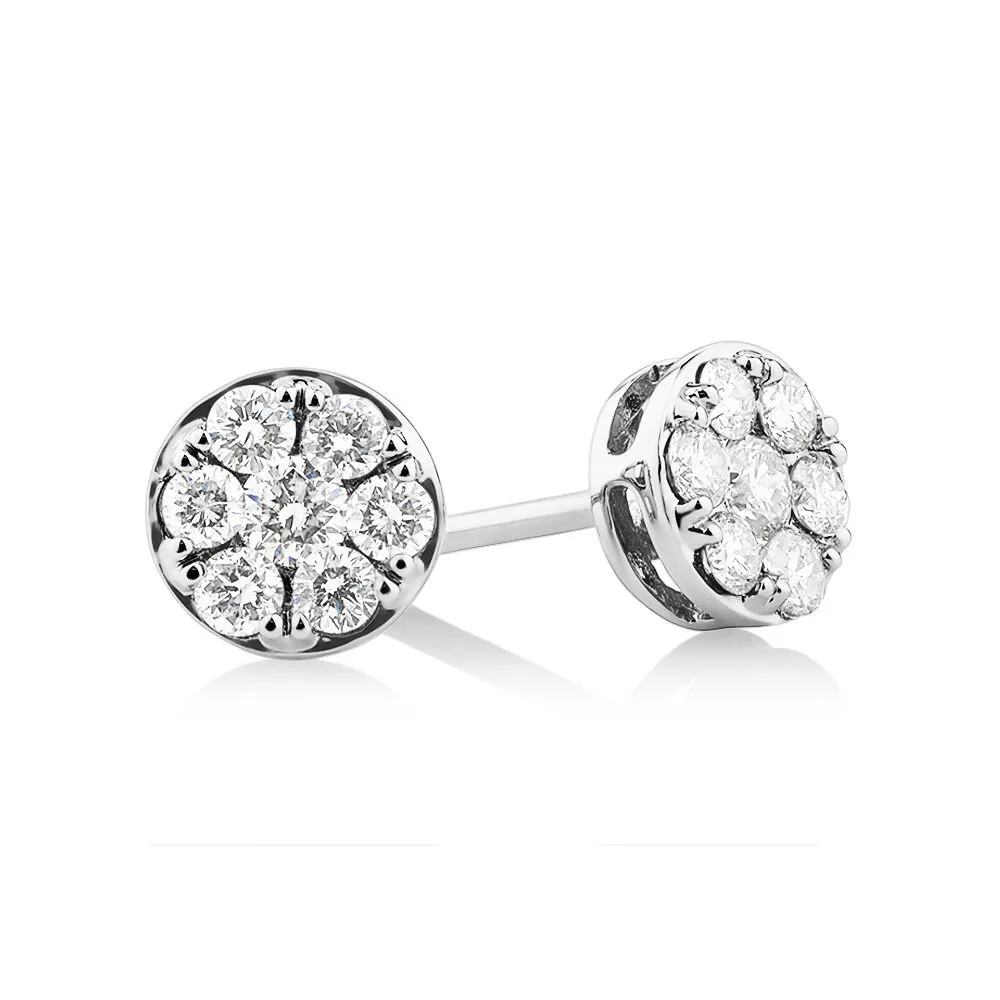 Cluster Stud Earrings with 0.50 Carat TW of Diamonds in 10kt White Gold