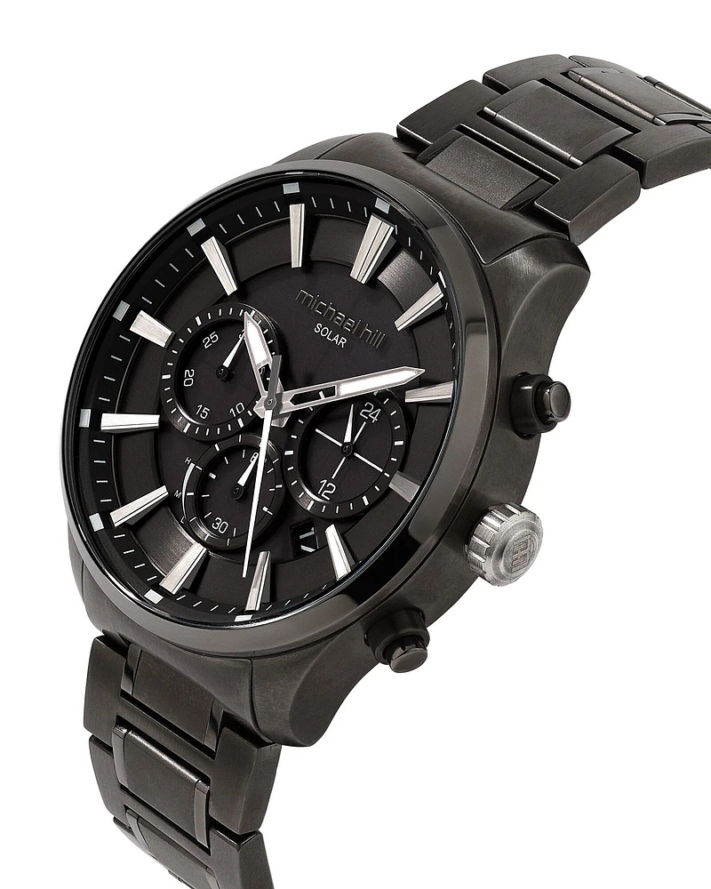 Montre à énergie solaire en acier inoxydable bleu pour homme